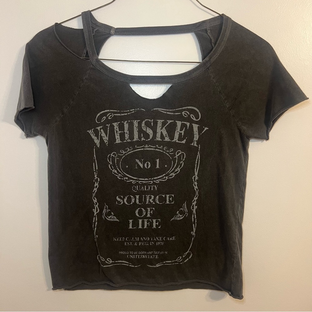 Full Tilt Whiskey Graphic Cutout Tee - Dark Gray